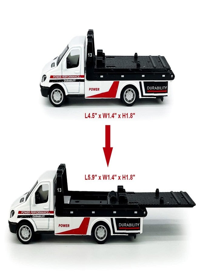 Metanyl Flatbed Truck Toy Rescue Tow Truck Transport Trailer Car Carrier Metal Diecast Pull Back Vehicles 2 in 1 Vehicle Playset Toy Trucks for Boys Kids Toddlers Birthday Gifts for Age 3 4 5 6, White - Image 5